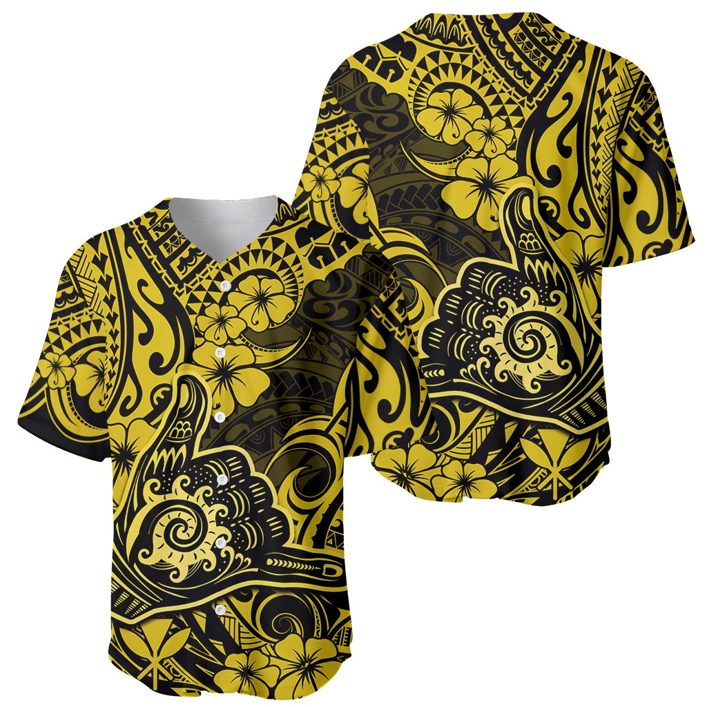 Hawaii Shaka Sign Baseball Jersey Polynesian Pattern Yellow Version - Wonder Print Shop
