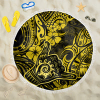 Hawaii Shaka Sign Beach Blanket Polynesian Pattern Yellow Version - Wonder Print Shop