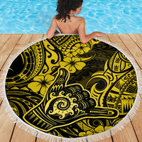 Hawaii Shaka Sign Beach Blanket Polynesian Pattern Yellow Version - Wonder Print Shop