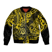 Hawaii Shaka Sign Bomber Jacket Polynesian Pattern Yellow Version - Wonder Print Shop