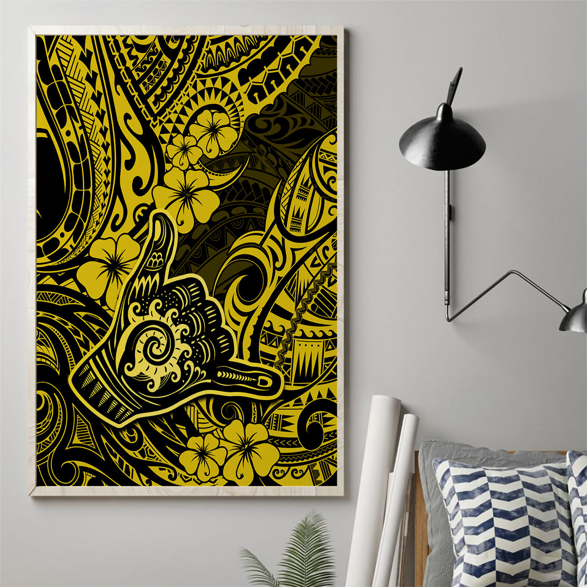 Hawaii Shaka Sign Canvas Wall Art Polynesian Pattern Yellow Version - Wonder Print Shop