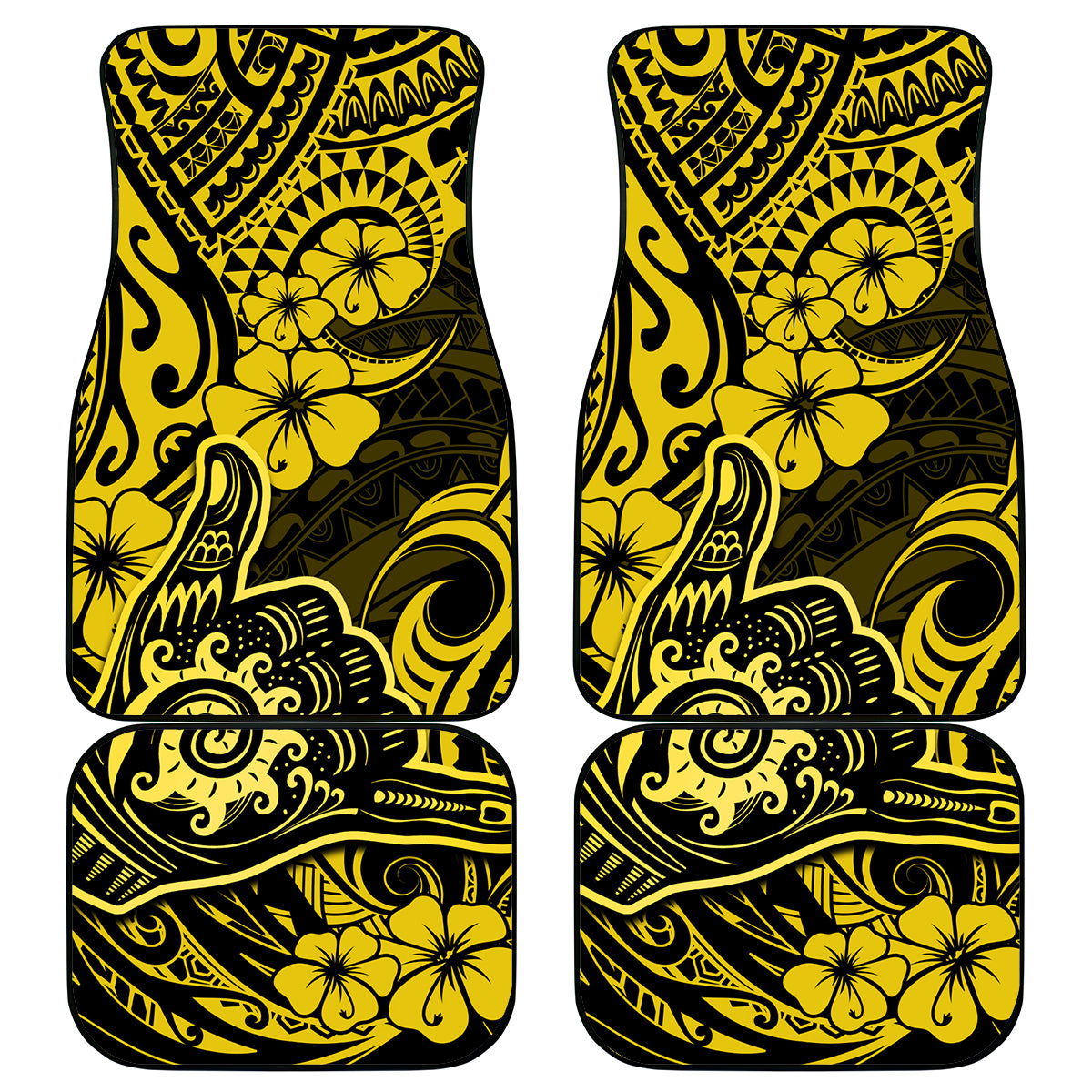 Hawaii Shaka Sign Car Mats Polynesian Pattern Yellow Version - Wonder Print Shop