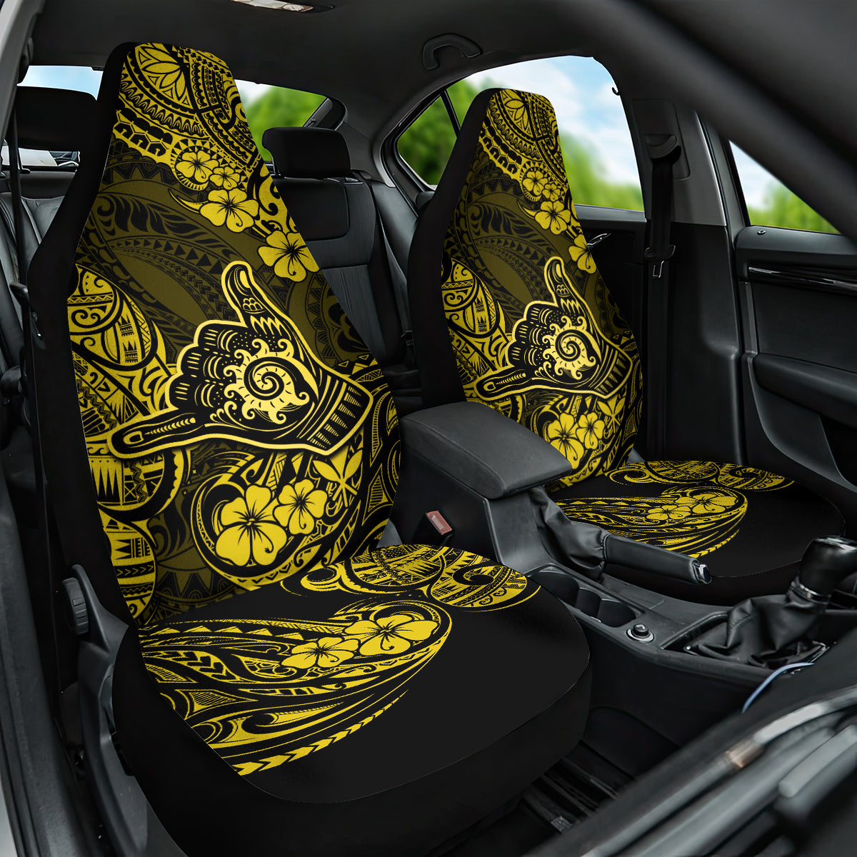 Hawaii Shaka Sign Car Seat Cover Polynesian Pattern Yellow Version - Wonder Print Shop