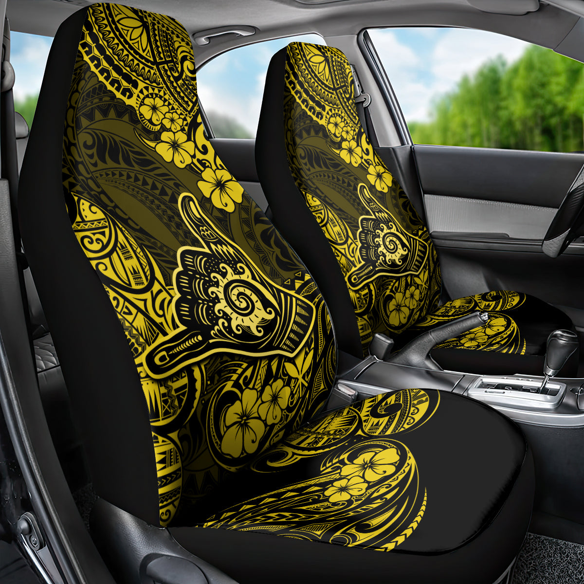 Hawaii Shaka Sign Car Seat Cover Polynesian Pattern Yellow Version - Wonder Print Shop