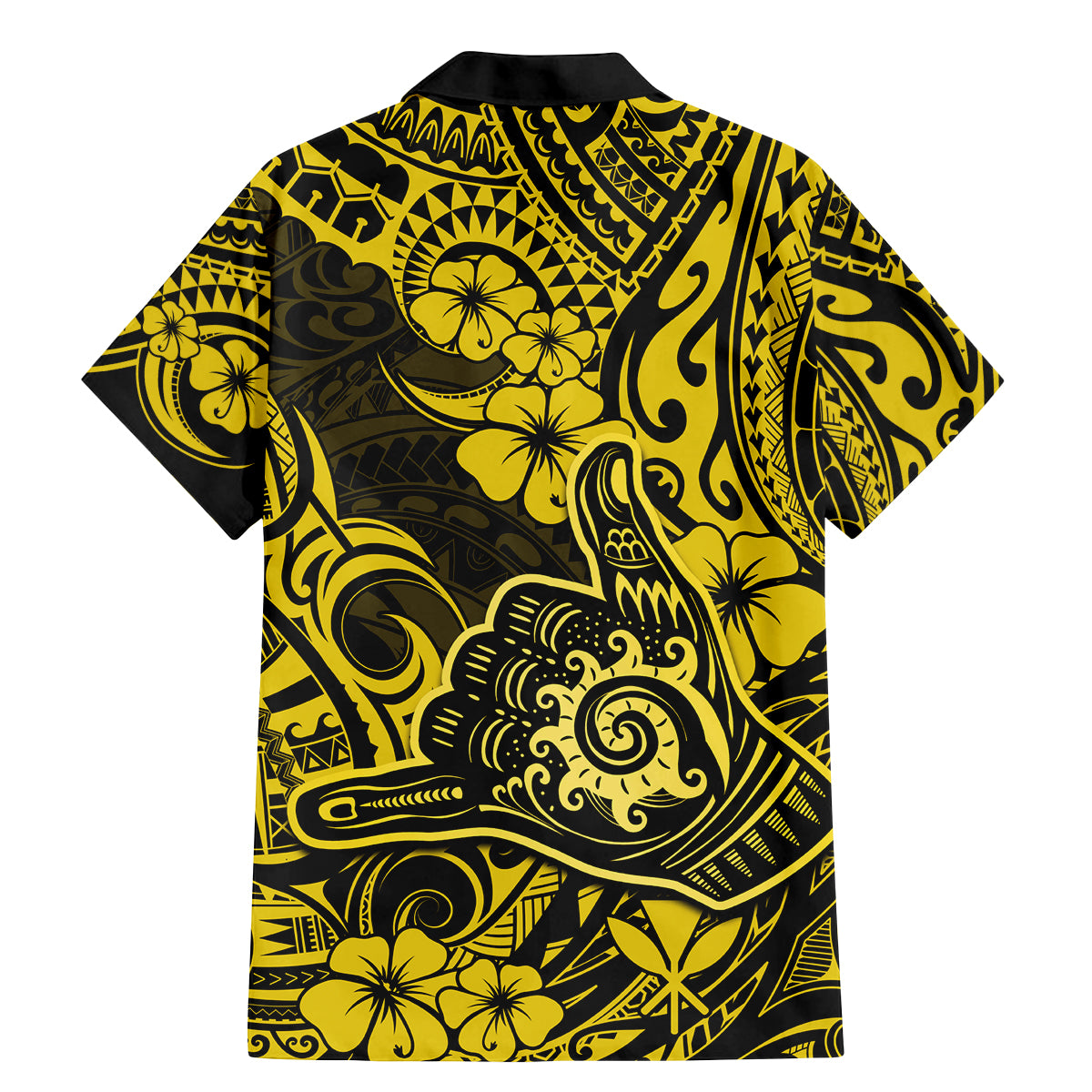 Hawaii Shaka Sign Family Matching Mermaid Dress and Hawaiian Shirt Polynesian Pattern Yellow Version - Wonder Print Shop