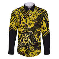 Hawaii Shaka Sign Family Matching Off Shoulder Short Dress and Hawaiian Shirt Polynesian Pattern Yellow Version - Wonder Print Shop