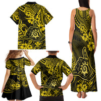 Hawaii Shaka Sign Family Matching Tank Maxi Dress and Hawaiian Shirt Polynesian Pattern Yellow Version - Wonder Print Shop