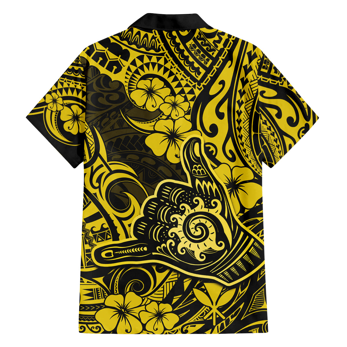 Hawaii Shaka Sign Family Matching Tank Maxi Dress and Hawaiian Shirt Polynesian Pattern Yellow Version - Wonder Print Shop