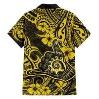 Hawaii Shaka Sign Family Matching Tank Maxi Dress and Hawaiian Shirt Polynesian Pattern Yellow Version - Wonder Print Shop