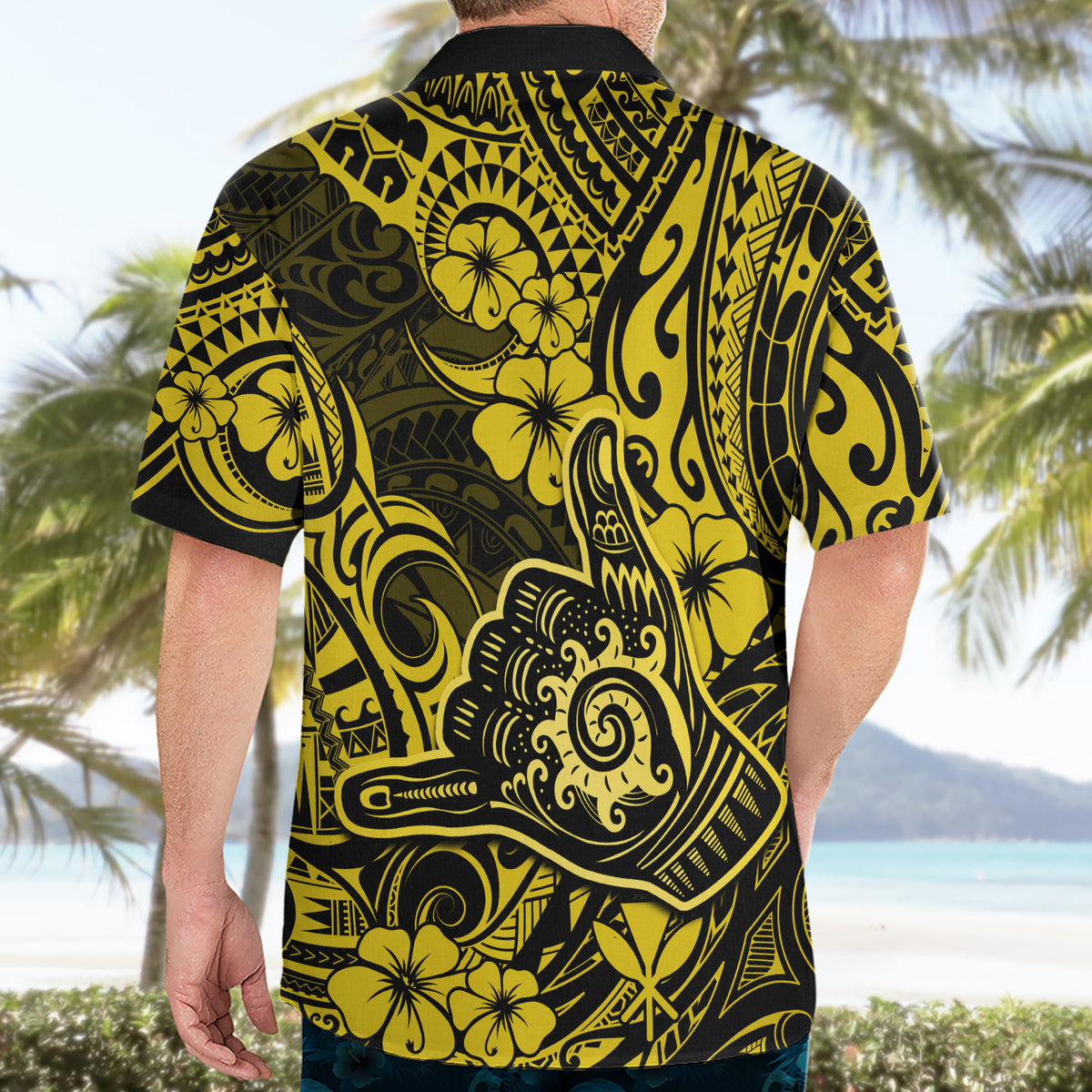 Hawaii Shaka Sign Hawaiian Shirt Polynesian Pattern Yellow Version - Wonder Print Shop