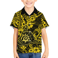 Hawaii Shaka Sign Hawaiian Shirt Polynesian Pattern Yellow Version - Wonder Print Shop