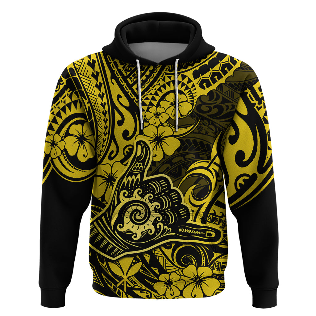 Hawaii Shaka Sign Hoodie Polynesian Pattern Yellow Version - Wonder Print Shop