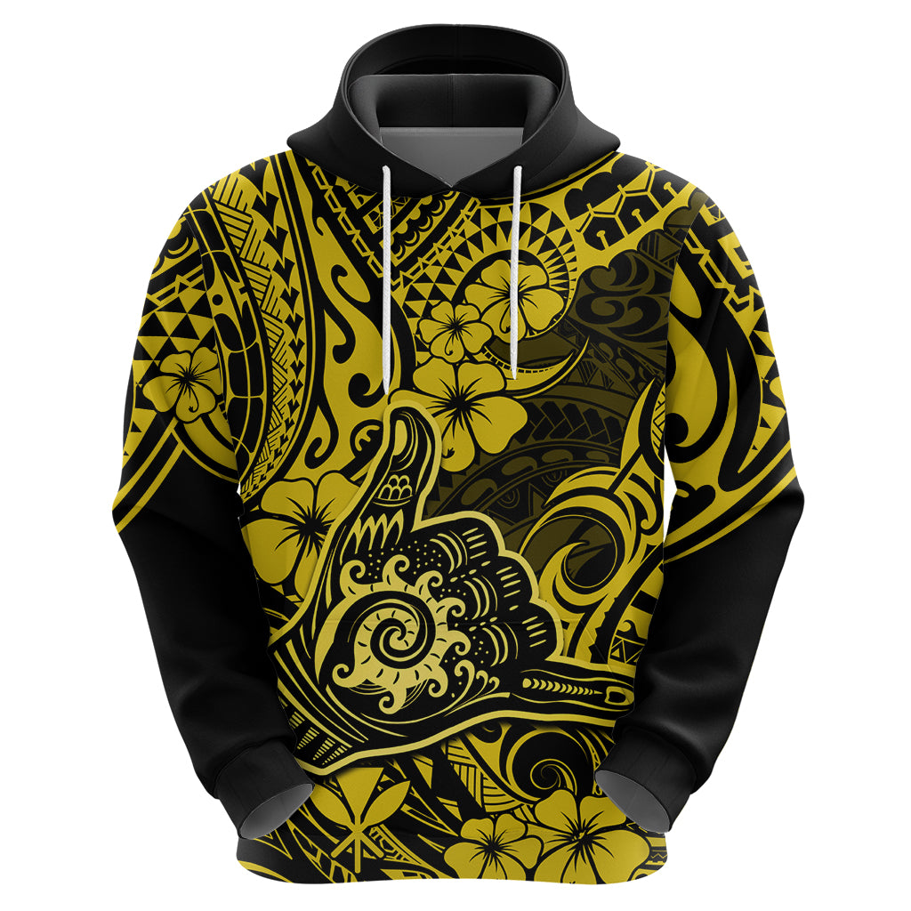 Hawaii Shaka Sign Hoodie Polynesian Pattern Yellow Version - Wonder Print Shop