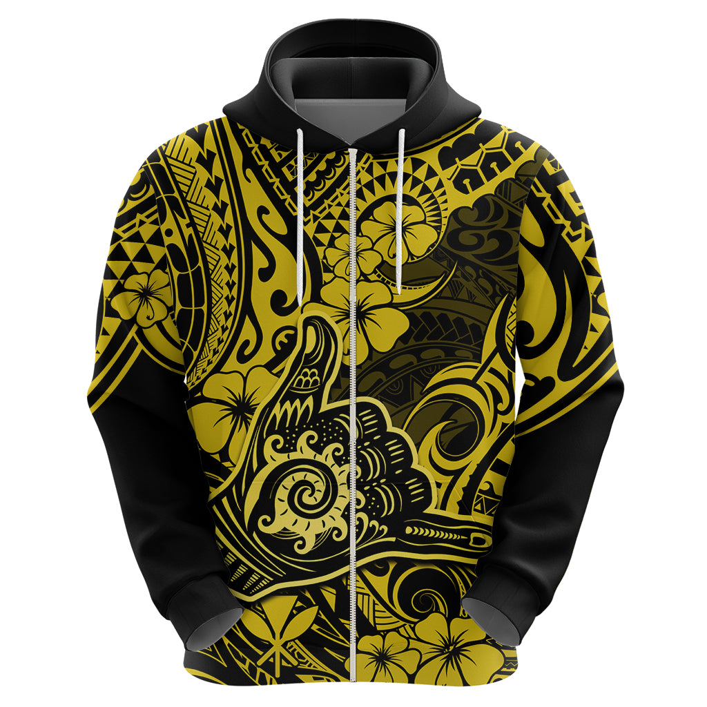 Hawaii Shaka Sign Hoodie Polynesian Pattern Yellow Version - Wonder Print Shop