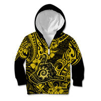 Hawaii Shaka Sign Kid Hoodie Polynesian Pattern Yellow Version - Wonder Print Shop