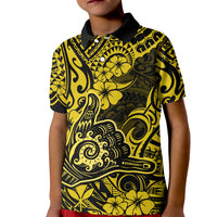 Hawaii Shaka Sign Kid Polo Shirt Polynesian Pattern Yellow Version - Wonder Print Shop
