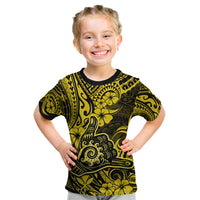 Hawaii Shaka Sign Kid T Shirt Polynesian Pattern Yellow Version - Wonder Print Shop