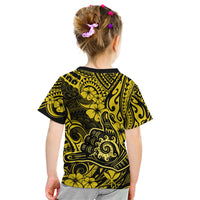 Hawaii Shaka Sign Kid T Shirt Polynesian Pattern Yellow Version - Wonder Print Shop