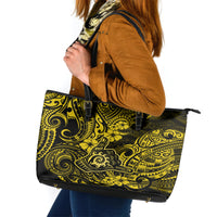 Hawaii Shaka Sign Leather Tote Bag Polynesian Pattern Yellow Version - Wonder Print Shop