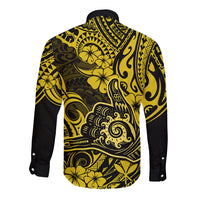 Hawaii Shaka Sign Long Sleeve Button Shirt Polynesian Pattern Yellow Version - Wonder Print Shop