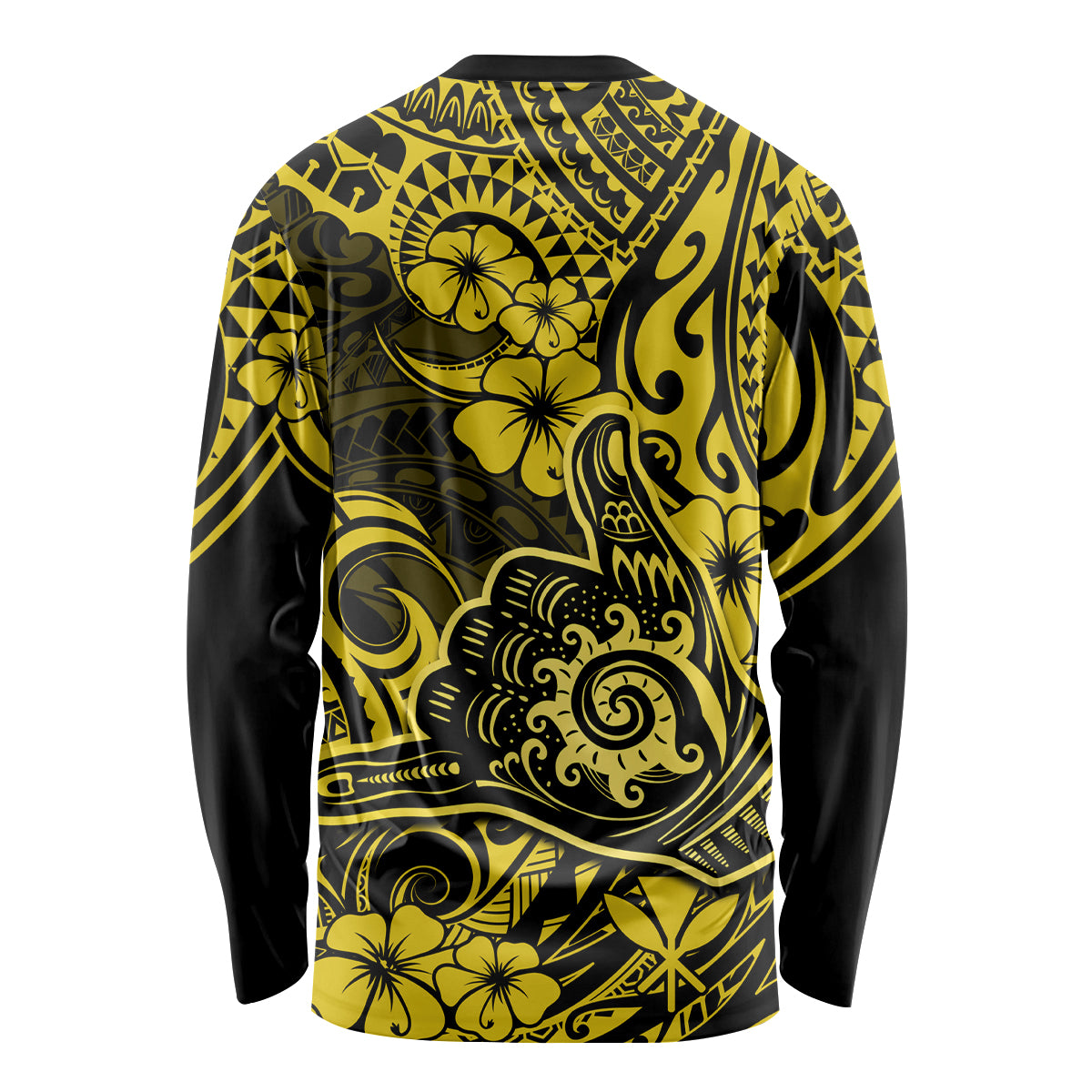 Hawaii Shaka Sign Long Sleeve Shirt Polynesian Pattern Yellow Version - Wonder Print Shop