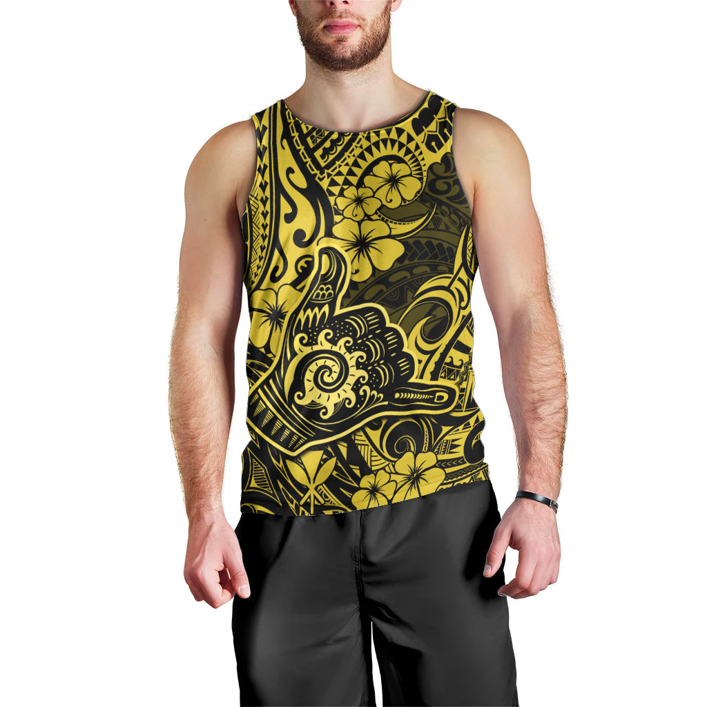 Hawaii Shaka Sign Men Tank Top Polynesian Pattern Yellow Version - Wonder Print Shop