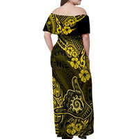 Hawaii Shaka Sign Off Shoulder Maxi Dress Polynesian Pattern Yellow Version - Wonder Print Shop