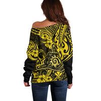 Hawaii Shaka Sign Off Shoulder Sweater Polynesian Pattern Yellow Version - Wonder Print Shop