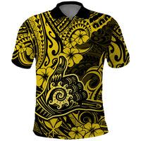 Hawaii Shaka Sign Polo Shirt Polynesian Pattern Yellow Version - Wonder Print Shop
