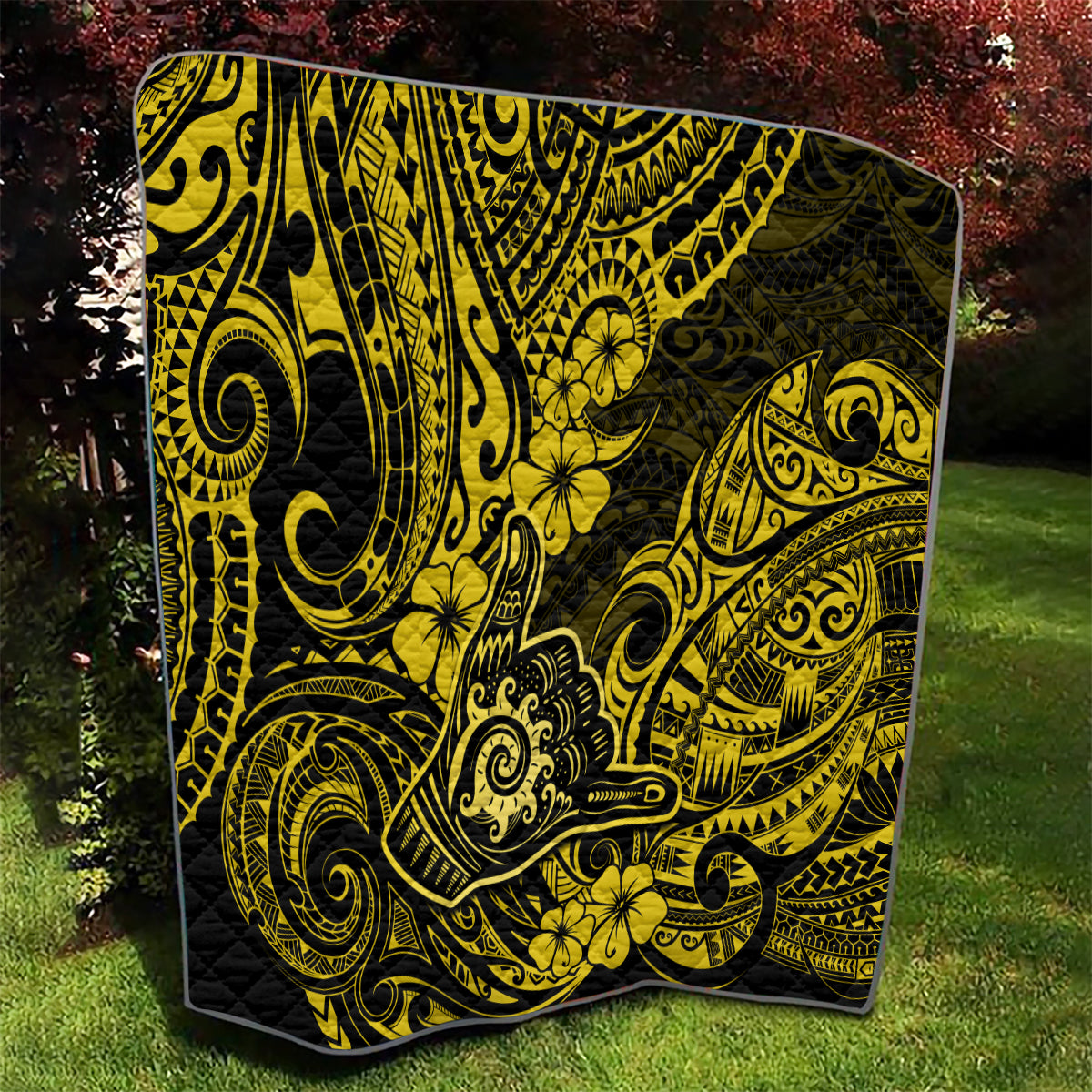 Hawaii Shaka Sign Quilt Polynesian Pattern Yellow Version - Wonder Print Shop