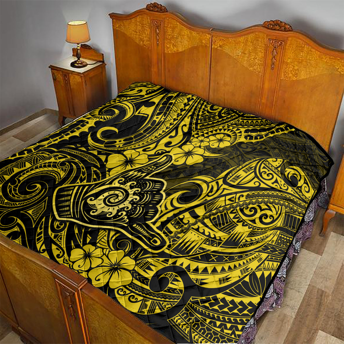 Hawaii Shaka Sign Quilt Polynesian Pattern Yellow Version - Wonder Print Shop