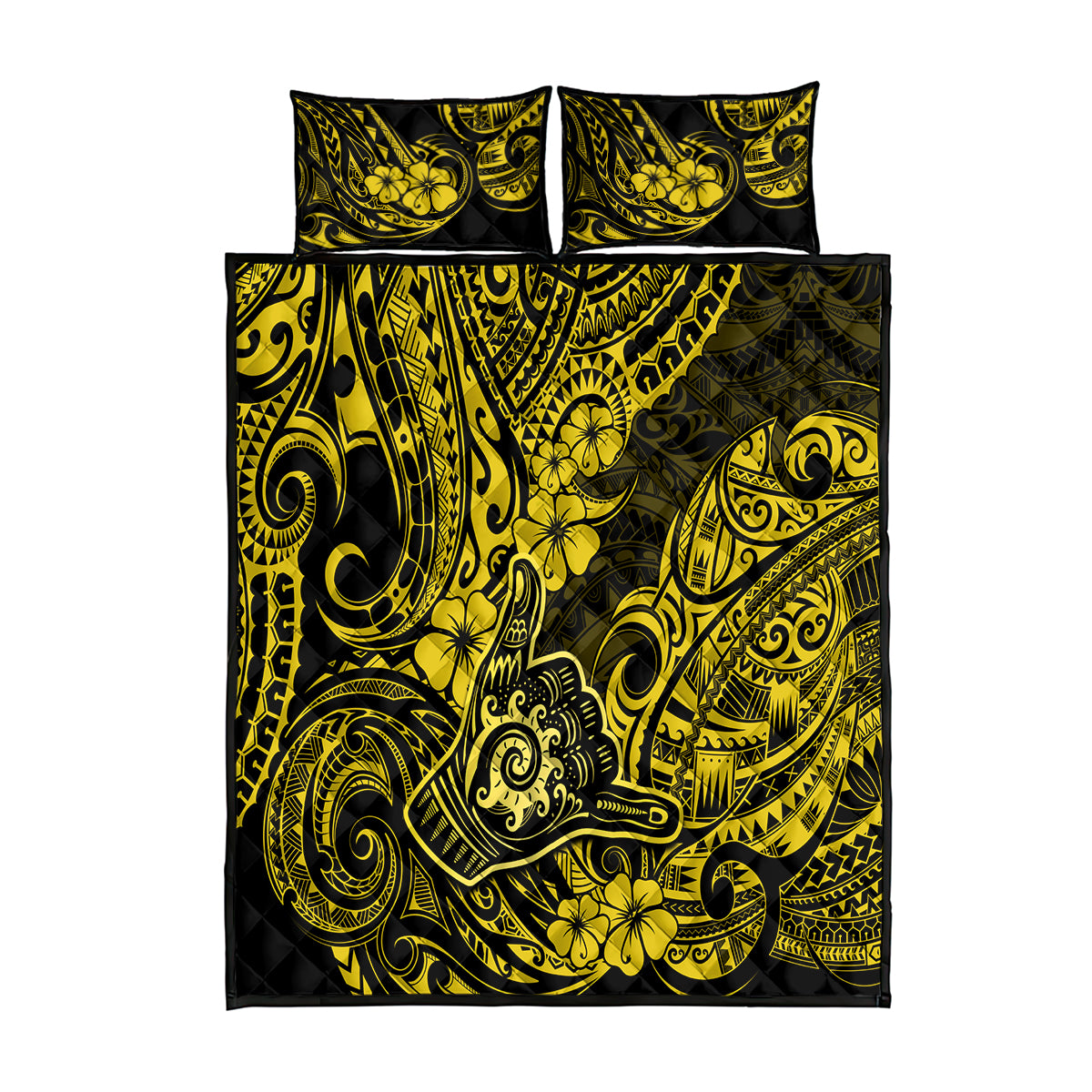 Hawaii Shaka Sign Quilt Bed Set Polynesian Pattern Yellow Version - Wonder Print Shop