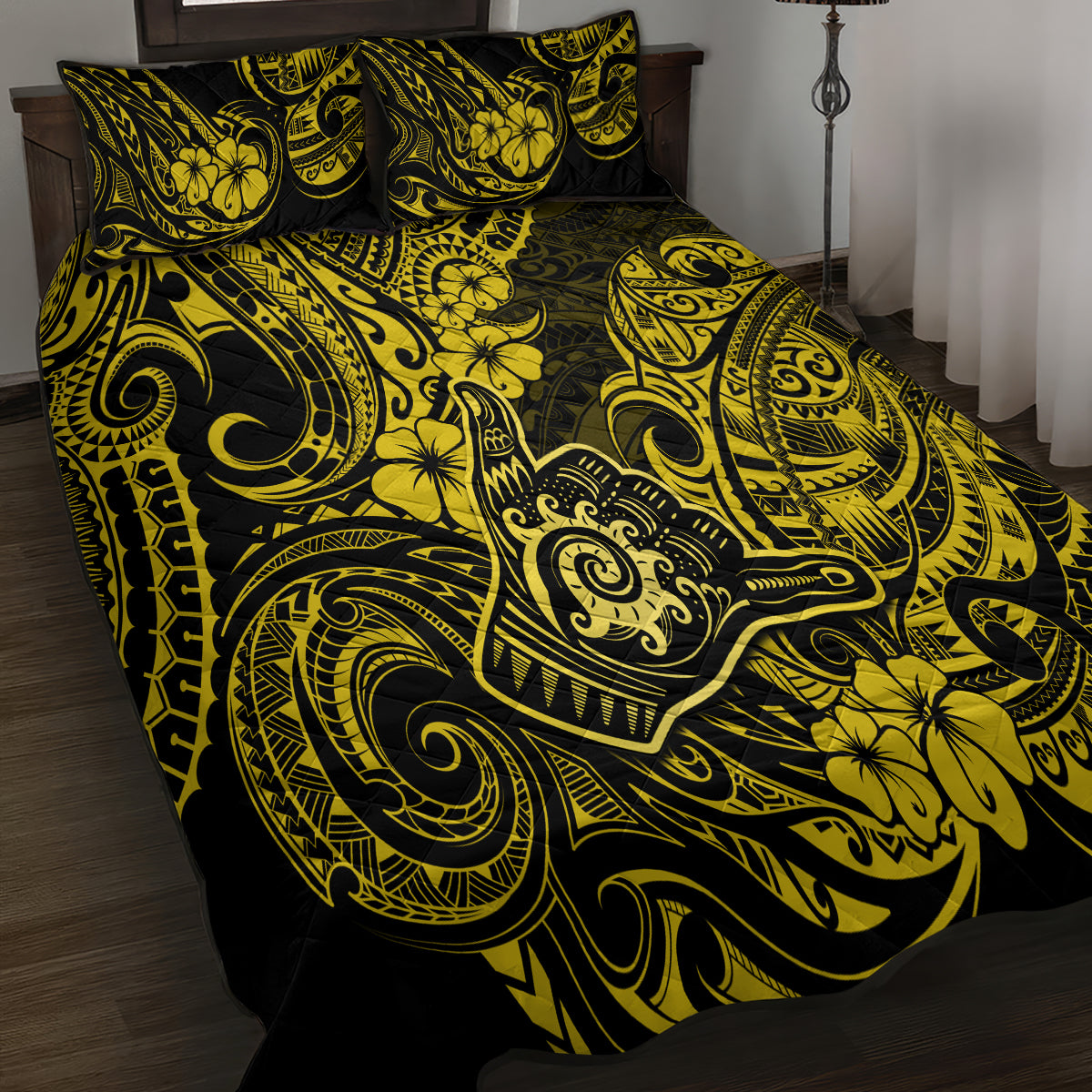 Hawaii Shaka Sign Quilt Bed Set Polynesian Pattern Yellow Version - Wonder Print Shop