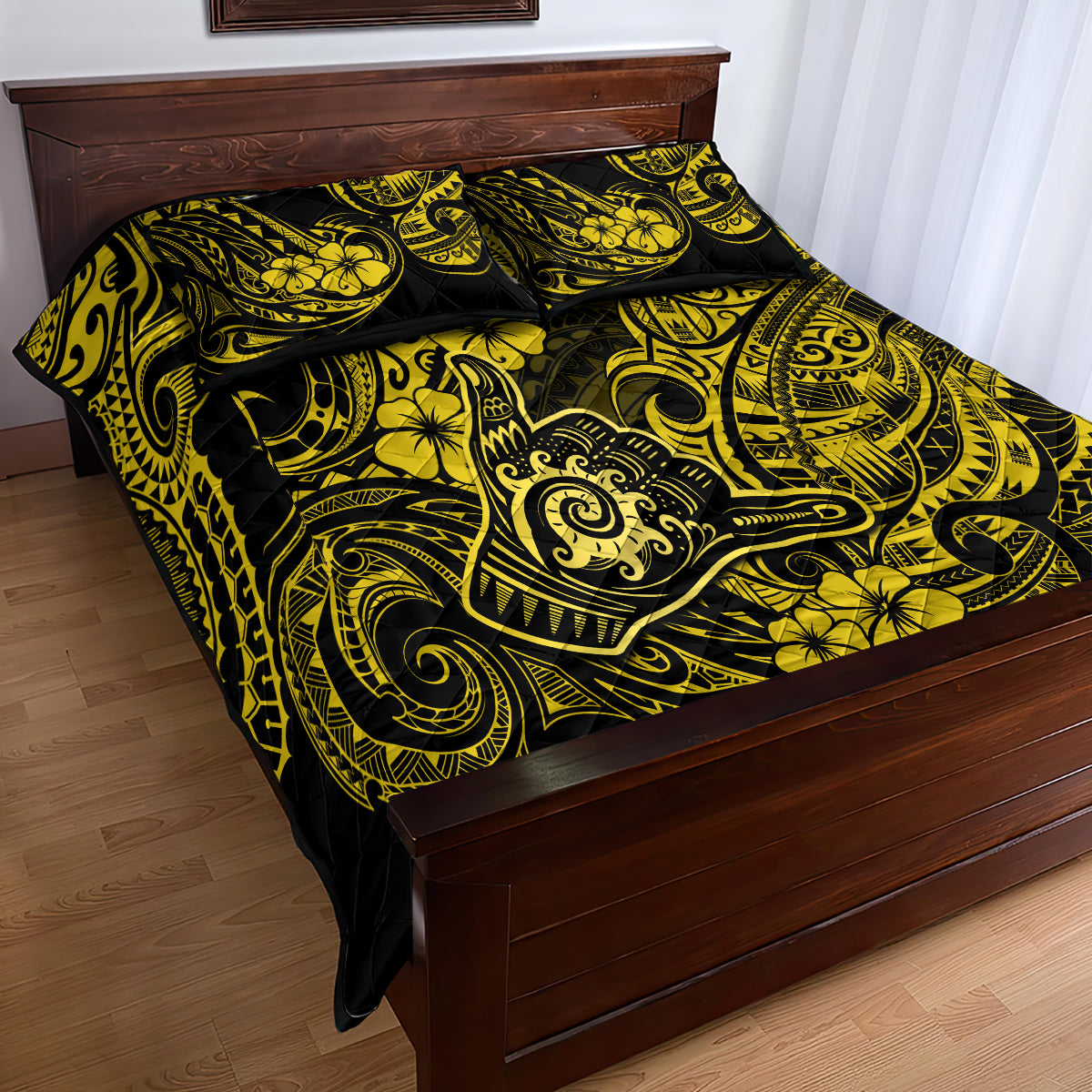 Hawaii Shaka Sign Quilt Bed Set Polynesian Pattern Yellow Version - Wonder Print Shop