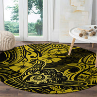 hawaii-shaka-sign-round-carpet-polynesian-pattern-yellow-version