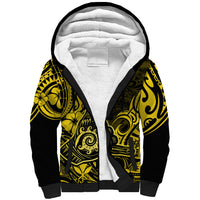 Hawaii Shaka Sign Sherpa Hoodie Polynesian Pattern Yellow Version - Wonder Print Shop