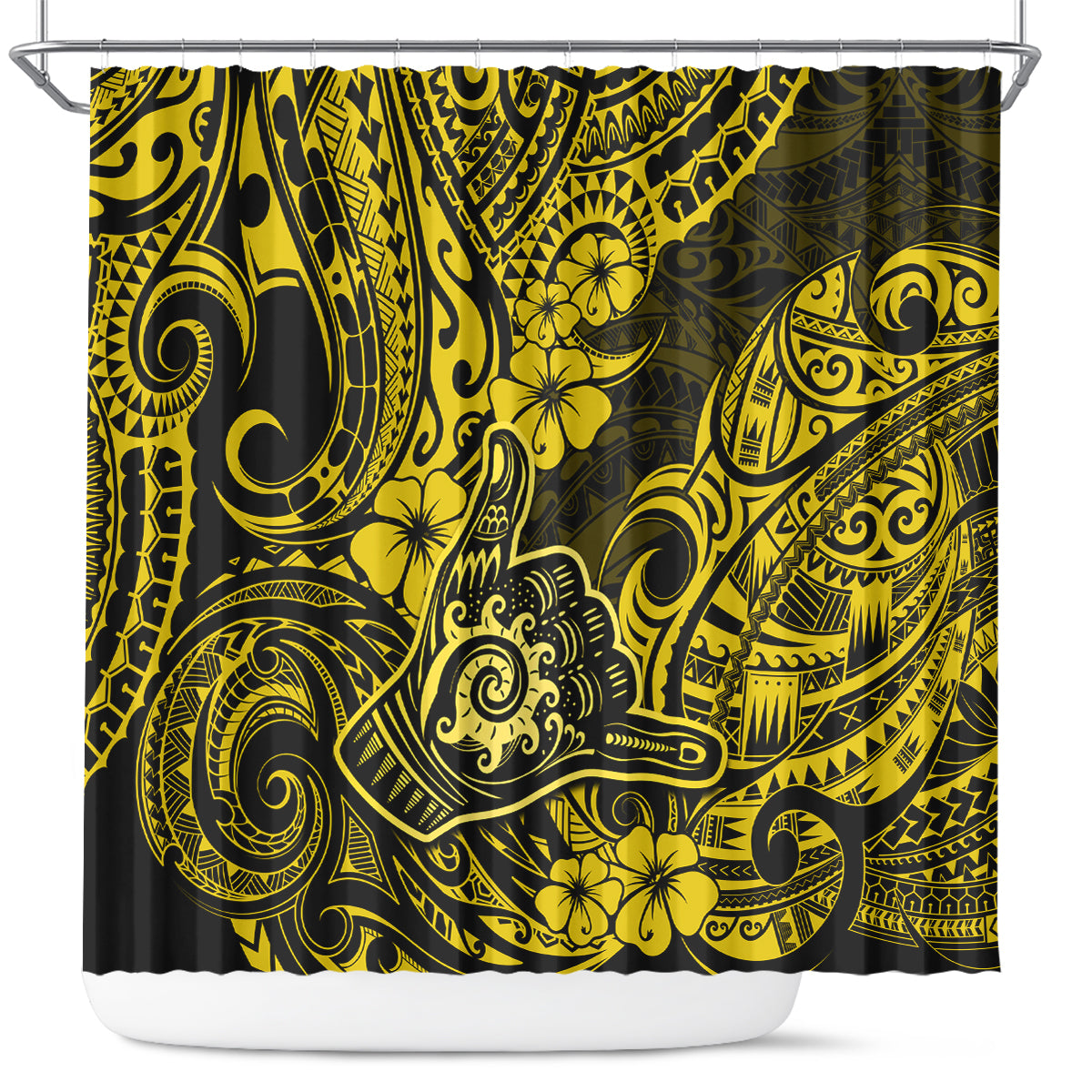 hawaii-shaka-sign-shower-curtain-polynesian-pattern-yellow-version