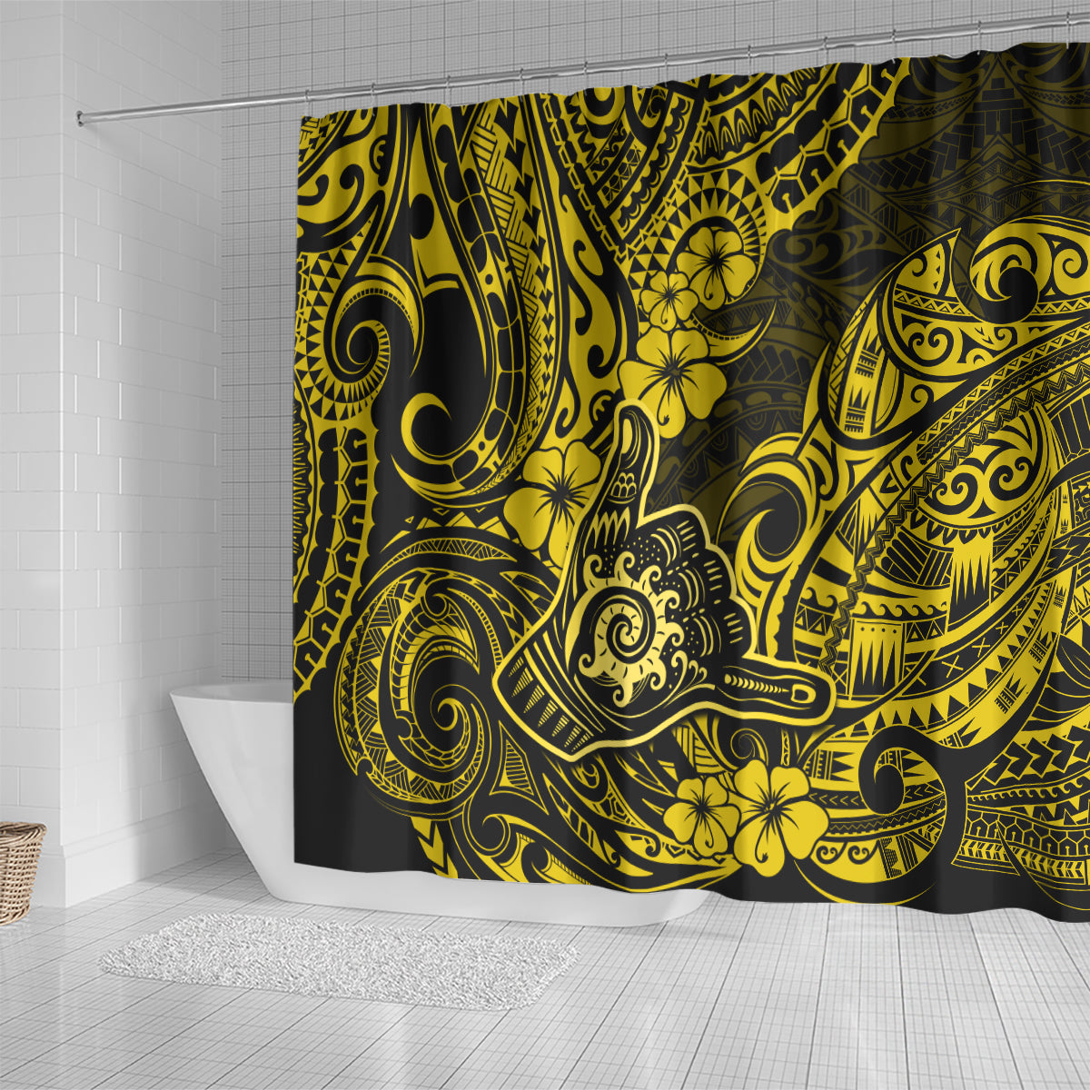 hawaii-shaka-sign-shower-curtain-polynesian-pattern-yellow-version