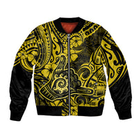 Hawaii Shaka Sign Sleeve Zip Bomber Jacket Polynesian Pattern Yellow Version - Wonder Print Shop