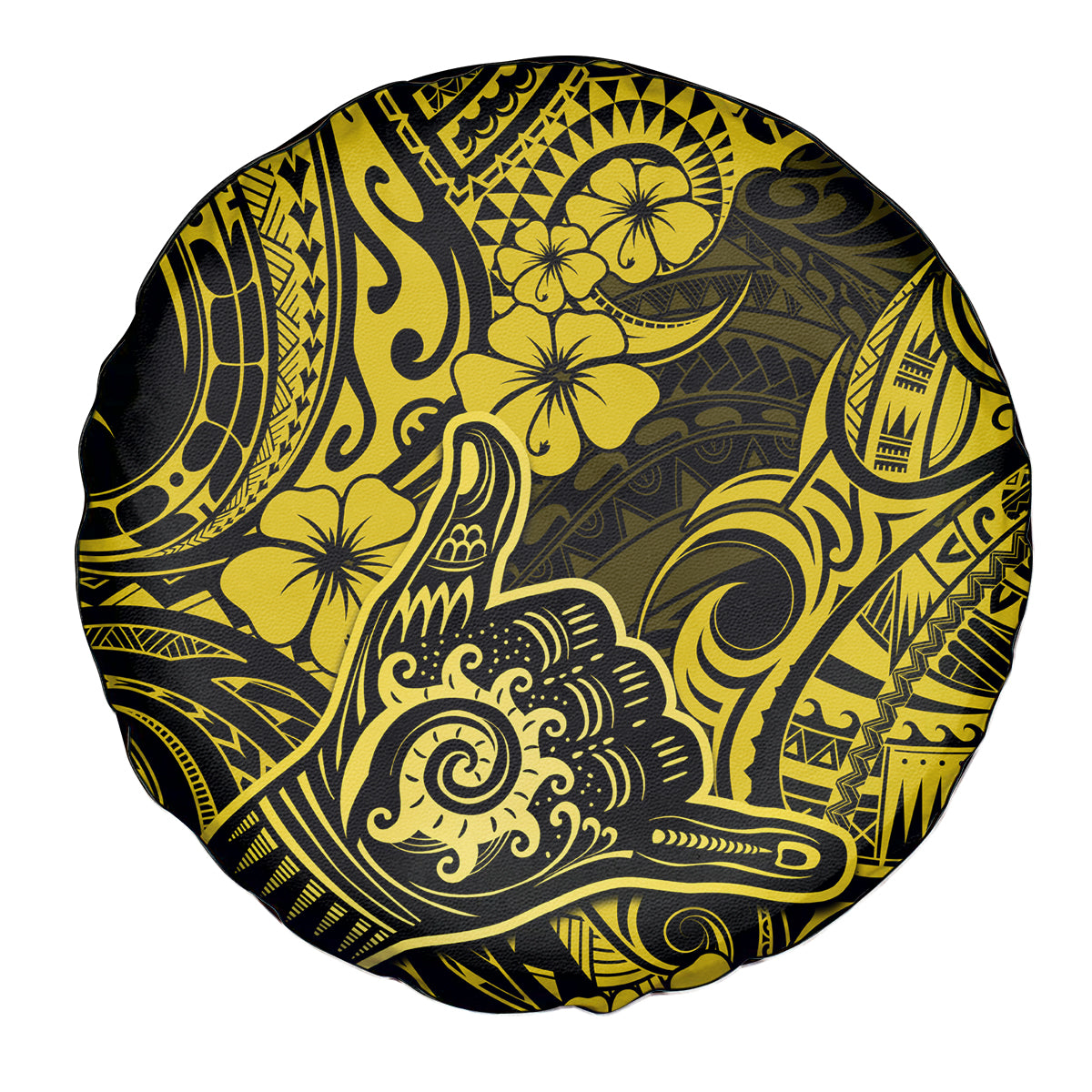 Hawaii Shaka Sign Spare Tire Cover Polynesian Pattern Yellow Version - Wonder Print Shop