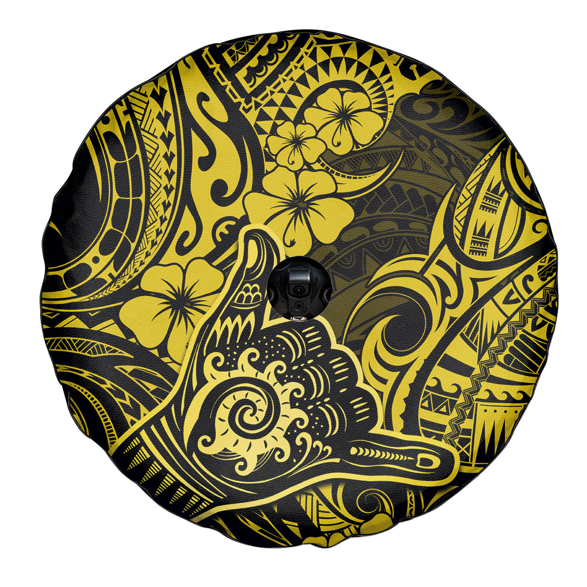 Hawaii Shaka Sign Spare Tire Cover Polynesian Pattern Yellow Version - Wonder Print Shop