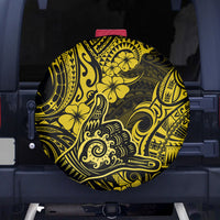 Hawaii Shaka Sign Spare Tire Cover Polynesian Pattern Yellow Version - Wonder Print Shop