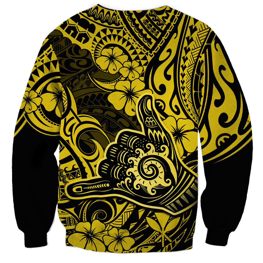 Hawaii Shaka Sign Sweatshirt Polynesian Pattern Yellow Version - Wonder Print Shop