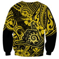 Hawaii Shaka Sign Sweatshirt Polynesian Pattern Yellow Version - Wonder Print Shop