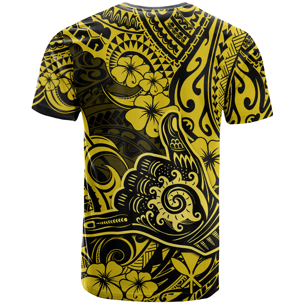 Hawaii Shaka Sign T Shirt Polynesian Pattern Yellow Version - Wonder Print Shop