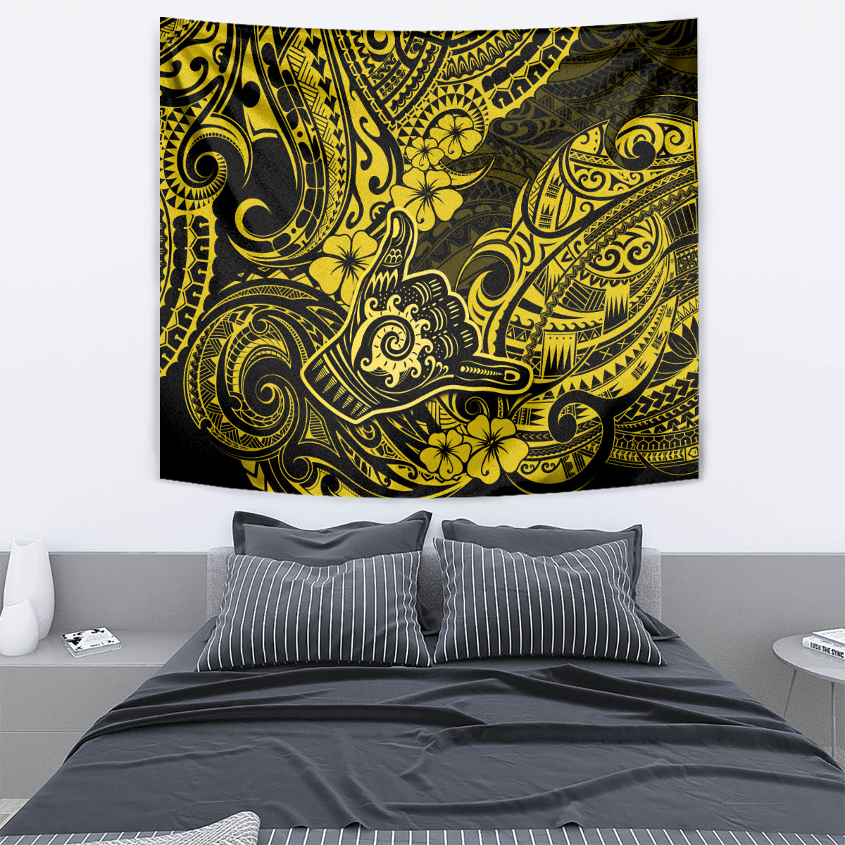 Hawaii Shaka Sign Tapestry Polynesian Pattern Yellow Version - Wonder Print Shop