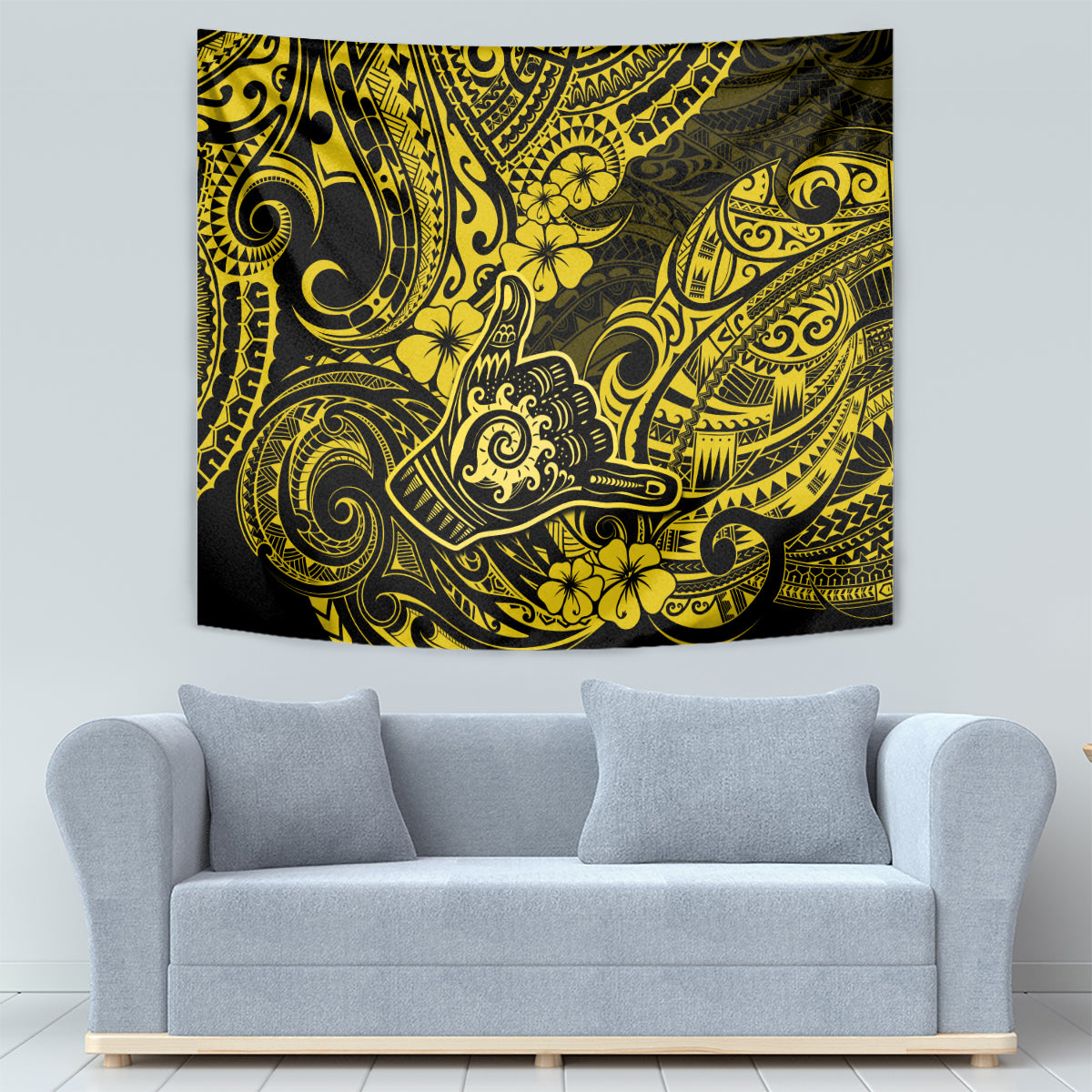 Hawaii Shaka Sign Tapestry Polynesian Pattern Yellow Version - Wonder Print Shop