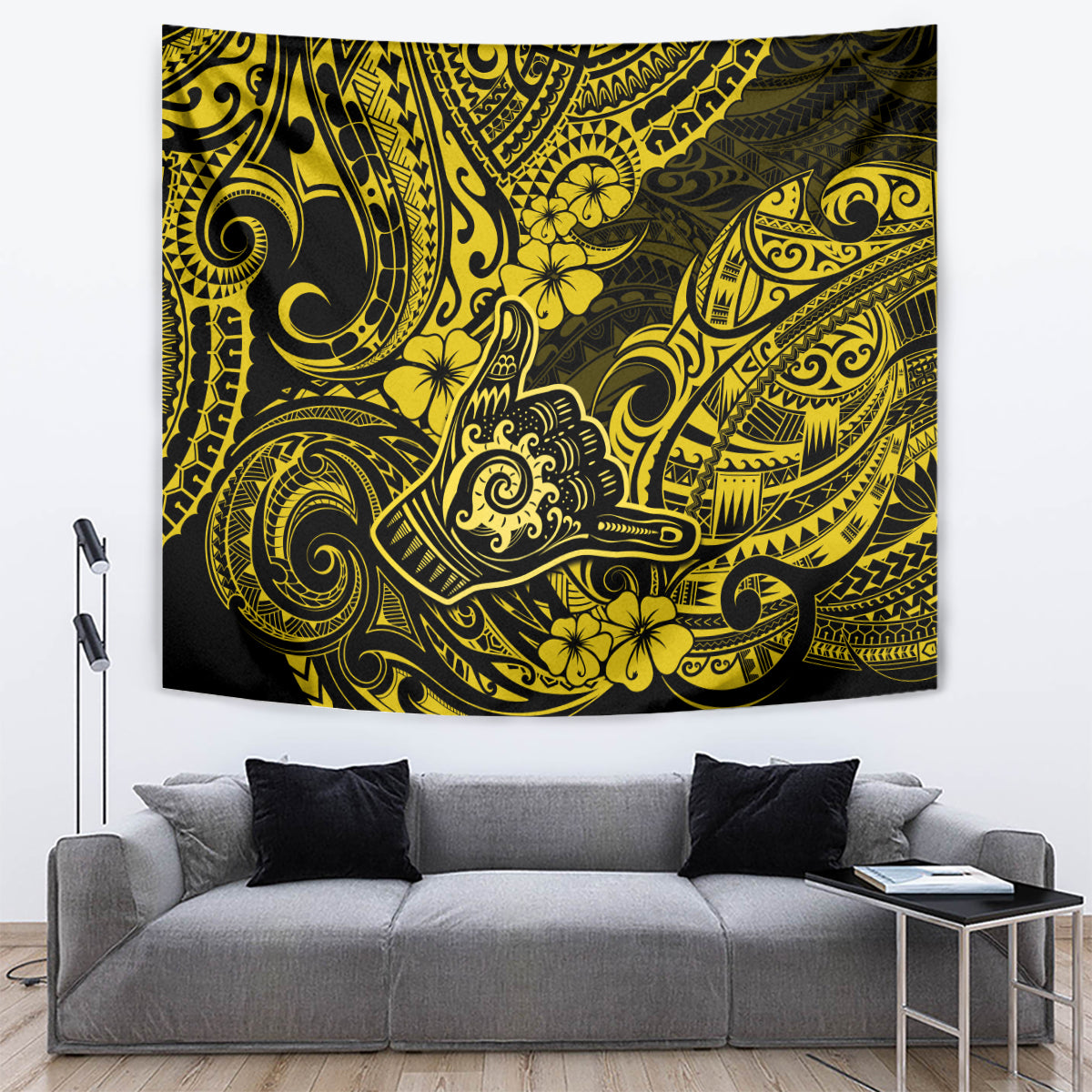 Hawaii Shaka Sign Tapestry Polynesian Pattern Yellow Version - Wonder Print Shop