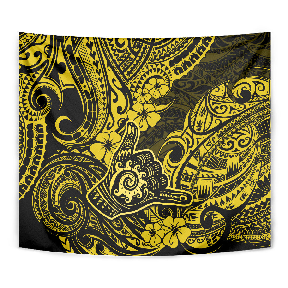 Hawaii Shaka Sign Tapestry Polynesian Pattern Yellow Version - Wonder Print Shop