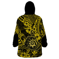 Hawaii Shaka Sign Wearable Blanket Hoodie Polynesian Pattern Yellow Version - Wonder Print Shop